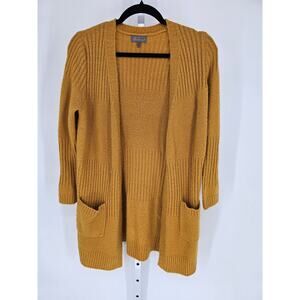 Urbino Womens Sz S Open Front Tunic Length Cardigan Sweater Mustard Gold
